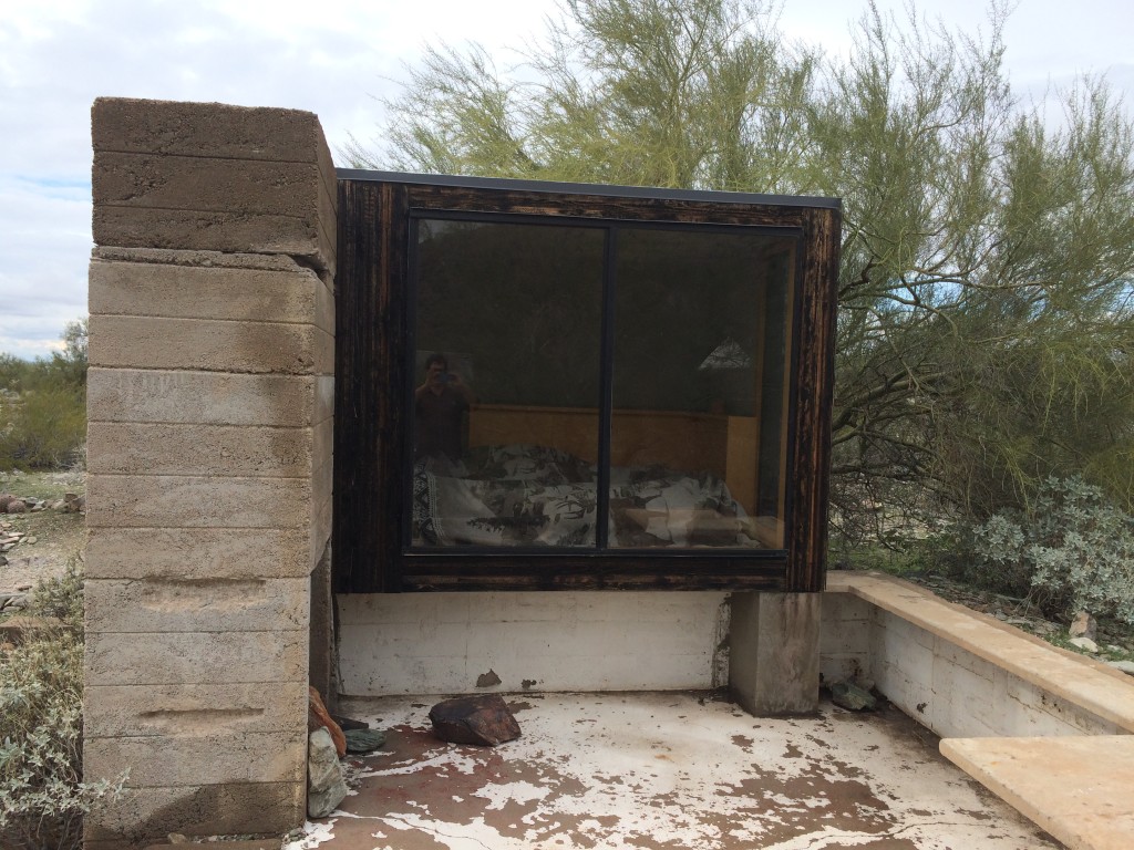 This glass sliding door faces east, turning this shelter into a sweltering oven first thing in the morning. Why?